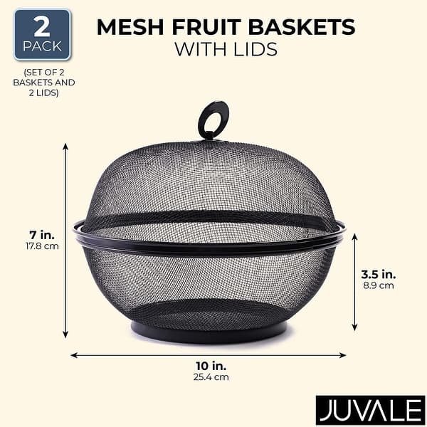 2 Pack 10" Black Round Mesh Fruit Basket Vegetable Fruit Bowl Holder